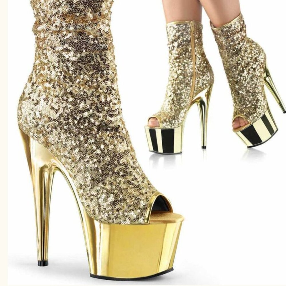 Gold Sequin Platform Boots